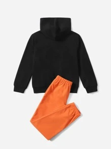 SHEIN 男孩擦色和字母圖案連帽衫和素色長褲 - 彩色 - 查看 3