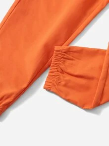 SHEIN 男孩擦色和字母圖案連帽衫和素色長褲 - 彩色 - 查看 5