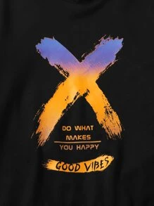 SHEIN 男孩擦色和字母圖案連帽衫和素色長褲 - 彩色 - 查看 4