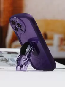 Clear Phone Case With Stand-Out Phone Grip - Purple - View 1