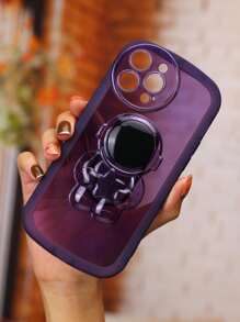 Clear Phone Case With Stand-Out Phone Grip - Purple - View 3