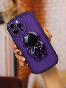 Clear Phone Case With Stand-Out Phone Grip - Purple - View 4
