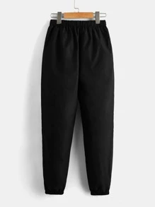 SHEIN Leap Crew Boys Japanese Letter & Figure Graphic Drawstring Waist Trousers - Black - View 2