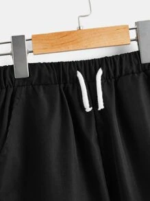 SHEIN Leap Crew Boys Japanese Letter & Figure Graphic Drawstring Waist Trousers - Black - View 4