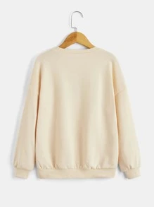 SHEIN Tween Girl Letter & Figure Graphic Drop Shoulder Sweatshirt - Beige - View 2