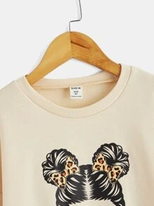 SHEIN Tween Girl Letter & Figure Graphic Drop Shoulder Sweatshirt - Beige - View 4