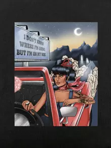 Ashley Baxter Figure & Car Graphic Drop Shoulder Tee - Black - View 4