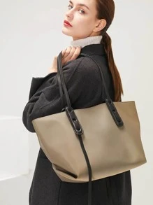 輕薄便攜大容量休閒時尚簡約單肩手提包適合女生女大學生新人白領秋冬必備上班辦公通勤學院秋冬戶外 - 摩卡棕 - 查看 1