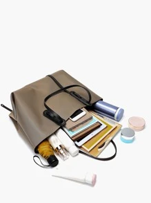 輕薄便攜大容量休閒時尚簡約單肩手提包適合女生女大學生新人白領秋冬必備上班辦公通勤學院秋冬戶外 - 摩卡棕 - 查看 5