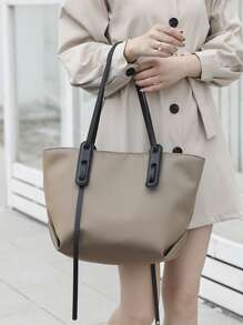 輕薄便攜大容量休閒時尚簡約單肩手提包適合女生女大學生新人白領秋冬必備上班辦公通勤學院秋冬戶外 - 摩卡棕 - 查看 6