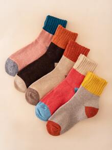 5pairs Color Block Crew Socks - Multicolor - View 1