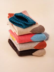 5pairs Color Block Crew Socks - Multicolor - View 2