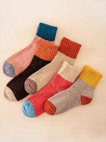5pairs Color Block Crew Socks - Multicolor - View 3