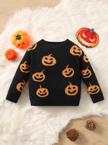 SHEIN Áo len họa tiết bí ngô Halloween cho bé gái - màu đen - Xem 1