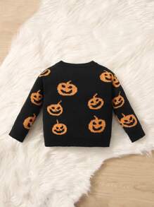 SHEIN Áo len họa tiết bí ngô Halloween cho bé gái - màu đen - Xem 2