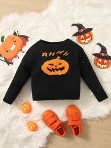 SHEIN Baby Halloween & Letter Pattern Jumper - Black - View 1