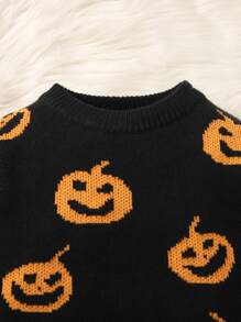SHEIN Áo len họa tiết bí ngô Halloween cho bé gái - màu đen - Xem 3