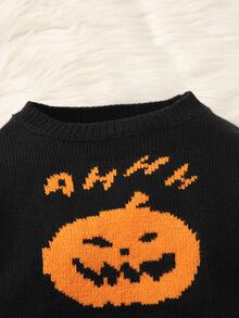 SHEIN Baby Halloween & Letter Pattern Jumper - Black - View 3