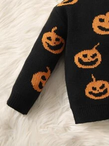 SHEIN Áo len họa tiết bí ngô Halloween cho bé gái - màu đen - Xem 4