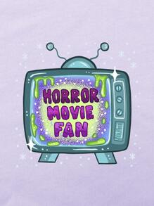 TarrynAnnIllustration 標語卡通圖案短款T恤 - 紫丁香色 - 查看 4