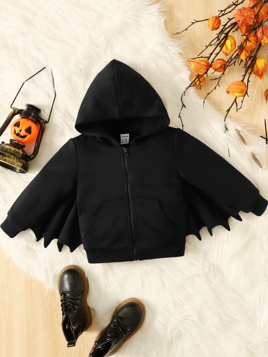 SHEIN Baby Sweatshirts Kantong Zip Plain Lucu - Hitam - View 1