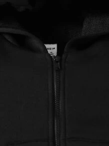 SHEIN Baby Sweatshirts Kantong Zip Plain Lucu - Hitam - View 4