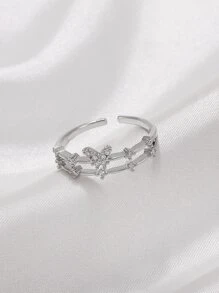 1 Pieza Anillo Abierto De Cobre Con Decoración De Mariposa De Nuevo Estilo, Adecuado Para El Uso Diario De Las Mujeres - Plateado - Ver 3