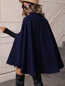 SHEIN Clasi Double Breasted Cloak Sleeve Cape Overcoat - Navy Blue - View 2
