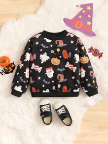 SHEIN Baby Halloween Print Sweatshirt - Black - View 1