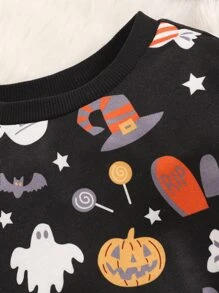 SHEIN Baby Halloween Print Sweatshirt - Black - View 3