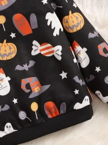 SHEIN Baby Halloween Print Sweatshirt - Black - View 4