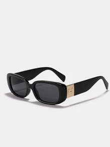 Letter Decor Square Frame Fashion Glasses Shades Beach Accessories Basics Fall Winter Women Outfits Clothes Business Casual Gifts For Summer Beach Vacation,Outdoor,Travel - Grey - View 2