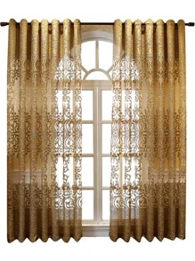 Rèm đơn bảng thêu hoa - Cà phê nâu - Xem 2