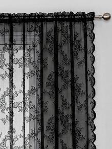 Rose Pattern Single Panel Sheer Curtain, Black Embroidered Lace Curtain For Home Decor - Black - View 4