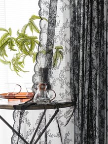 Rose Pattern Single Panel Sheer Curtain, Black Embroidered Lace Curtain For Home Decor - Black - View 8