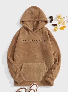 Manfinity VCAY Nam Plus Thêu Chữ Túi kangaroo Teddy Hoodie - màu nâu - Xem 1