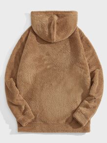 Manfinity VCAY Nam Plus Thêu Chữ Túi kangaroo Teddy Hoodie - màu nâu - Xem 2
