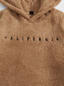 Manfinity VCAY Nam Plus Thêu Chữ Túi kangaroo Teddy Hoodie - màu nâu - Xem 3