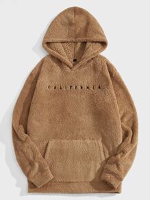 Manfinity VCAY Nam Plus Thêu Chữ Túi kangaroo Teddy Hoodie - màu nâu - Xem 5