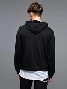 Manfinity Men Halloween Pumpkin And Skeleton Print Drawstring Hoodie - Black - View 2