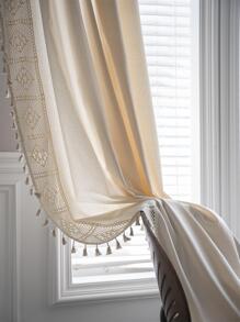 Bubaba 1 件米色镂空装饰窗帘，波西米亚涤纶蕾丝流苏透明遮光窗帘，适合家庭卧室客厅餐厅厨房窗户门咖啡店，所有季节 - 米色 - 查看 2