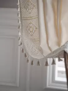 Bubaba 1 件米色镂空装饰窗帘，波西米亚涤纶蕾丝流苏透明遮光窗帘，适合家庭卧室客厅餐厅厨房窗户门咖啡店，所有季节 - 米色 - 查看 7