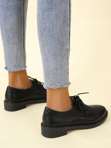 Lace-up Front Oxford Flats - Black - View 2