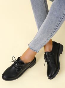 Lace-up Front Oxford Flats - Black - View 5