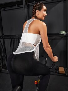 Powerista Hollow Out Racer Back Curved Hem Sports Tank Top - White - View 3