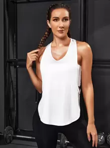 Powerista Hollow Out Racer Back Curved Hem Sports Tank Top - White - View 4
