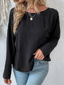 SHEIN Privé Swiss Dot Wrap Back Pearls Blouse - Black - View 2