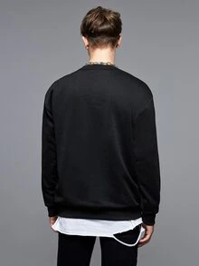 Manfinity Hombres Sudadera reflectante estampado de esqueleto de hombros caídos - Negro - Ver 6