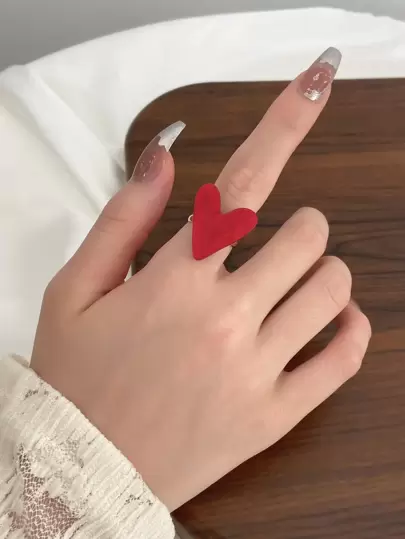 1pc Minimalist Fashion Red/Black/Pink/Blue Heart Ring, Casual & Versatile Suitable For Daily Wear For Women Valentines,Mom,Mother,Mother's Day,Gift