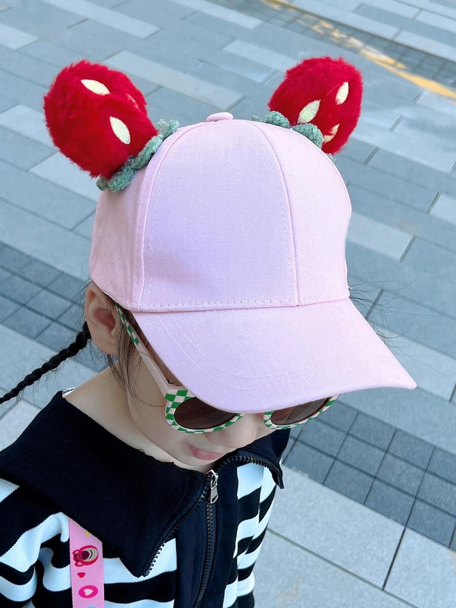 女孩草莓裝飾棒球帽 - 粉色 - 查看 1